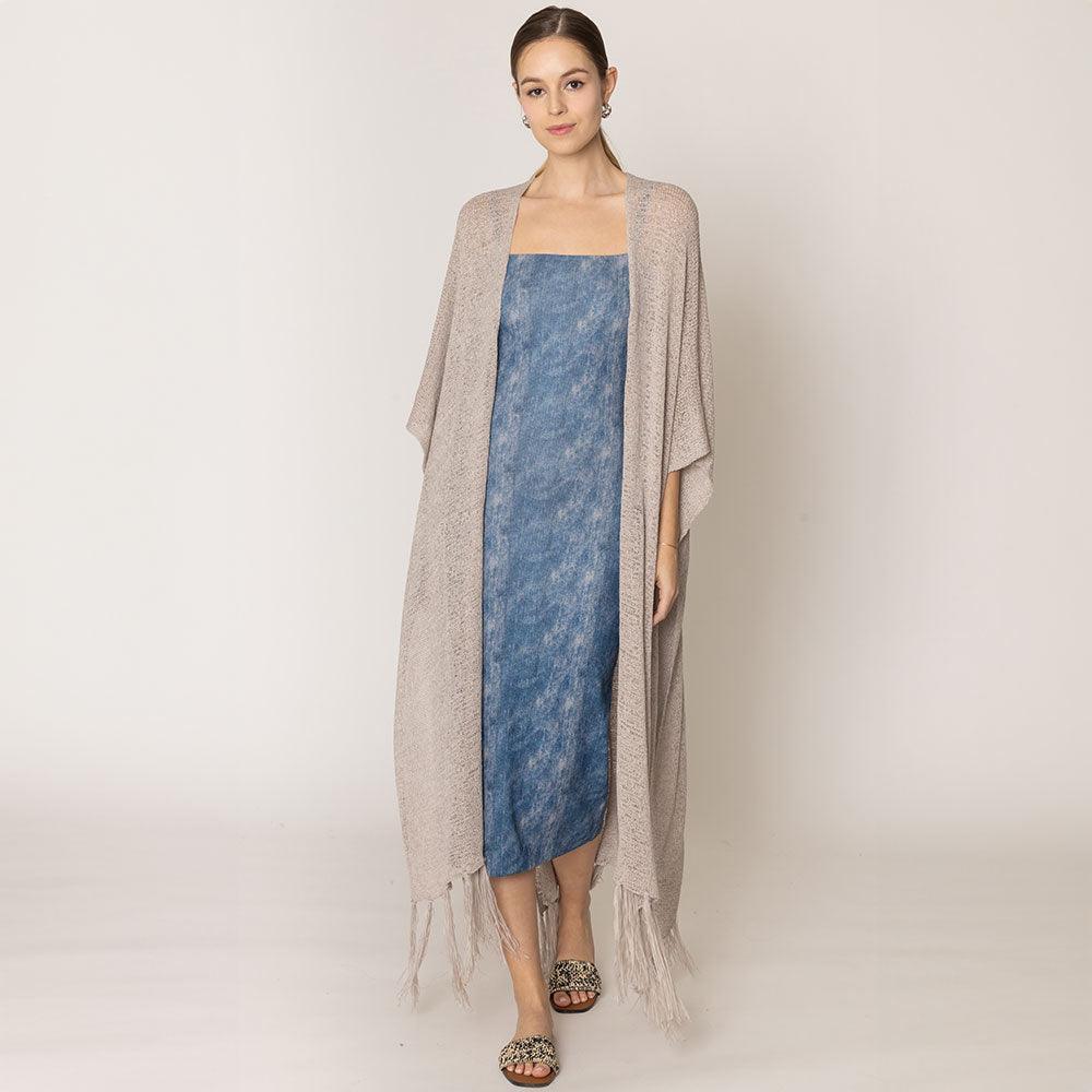 Gray Knit Fringe Kimono Poncho - Jewelry Store by Erik Rayo