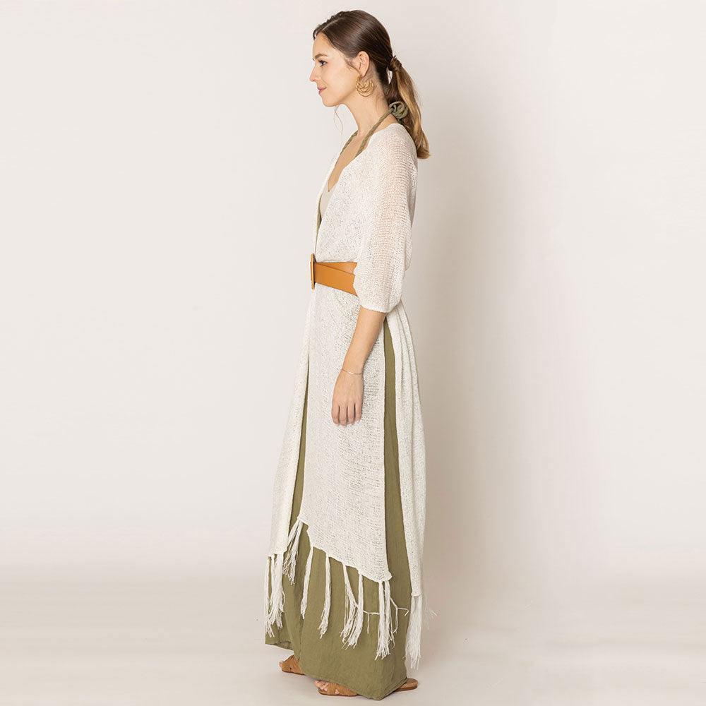 Ivory Knit Fringe Kimono Poncho - Jewelry Store by Erik Rayo