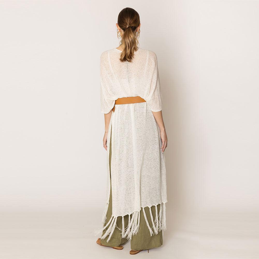Ivory Knit Fringe Kimono Poncho - Jewelry Store by Erik Rayo