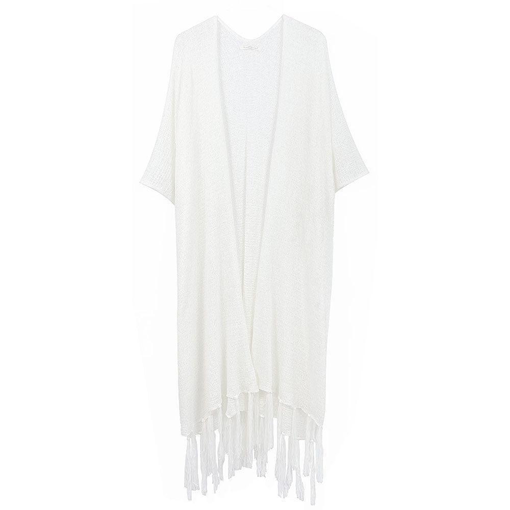 Ivory Knit Fringe Kimono Poncho - Jewelry Store by Erik Rayo