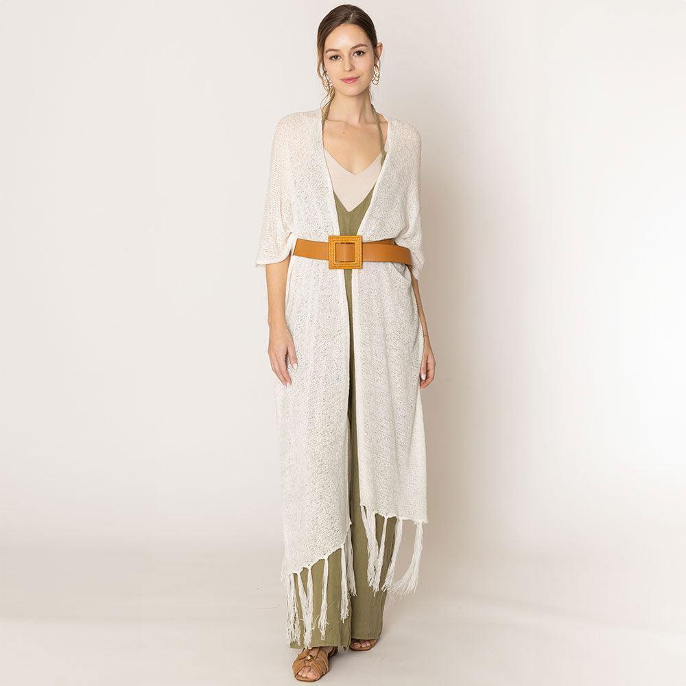 Ivory Knit Fringe Kimono Poncho - Jewelry Store by Erik Rayo