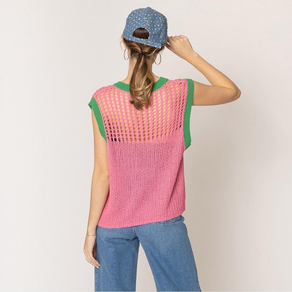 Pink Chest Blocked Crochet Poncho Vest - Jewelry Store by Erik Rayo