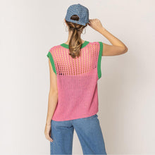 Load image into Gallery viewer, Pink Chest Blocked Crochet Poncho Vest
