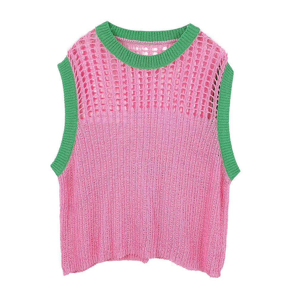 Pink Chest Blocked Crochet Poncho Vest - Jewelry Store by Erik Rayo