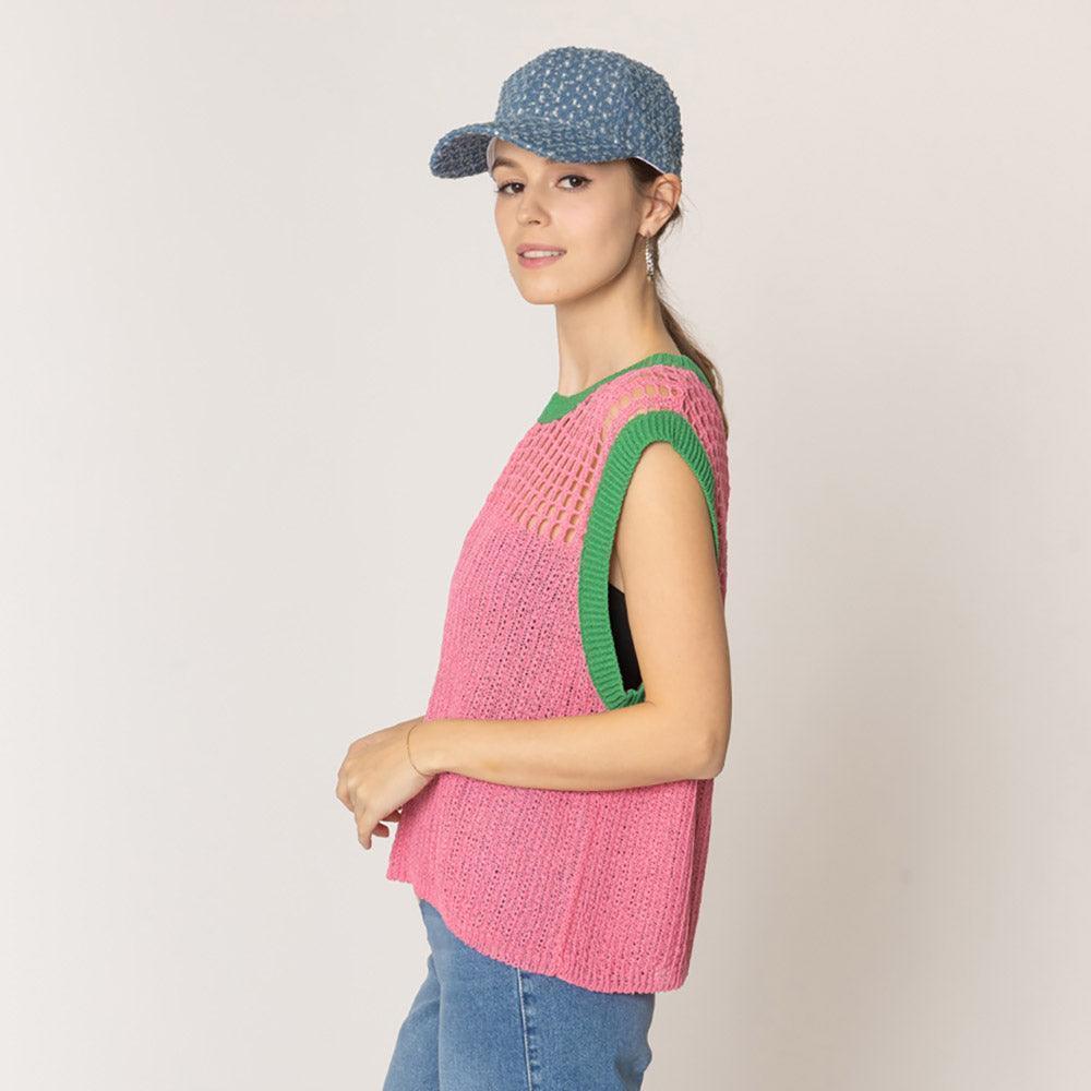 Pink Chest Blocked Crochet Poncho Vest - Jewelry Store by Erik Rayo