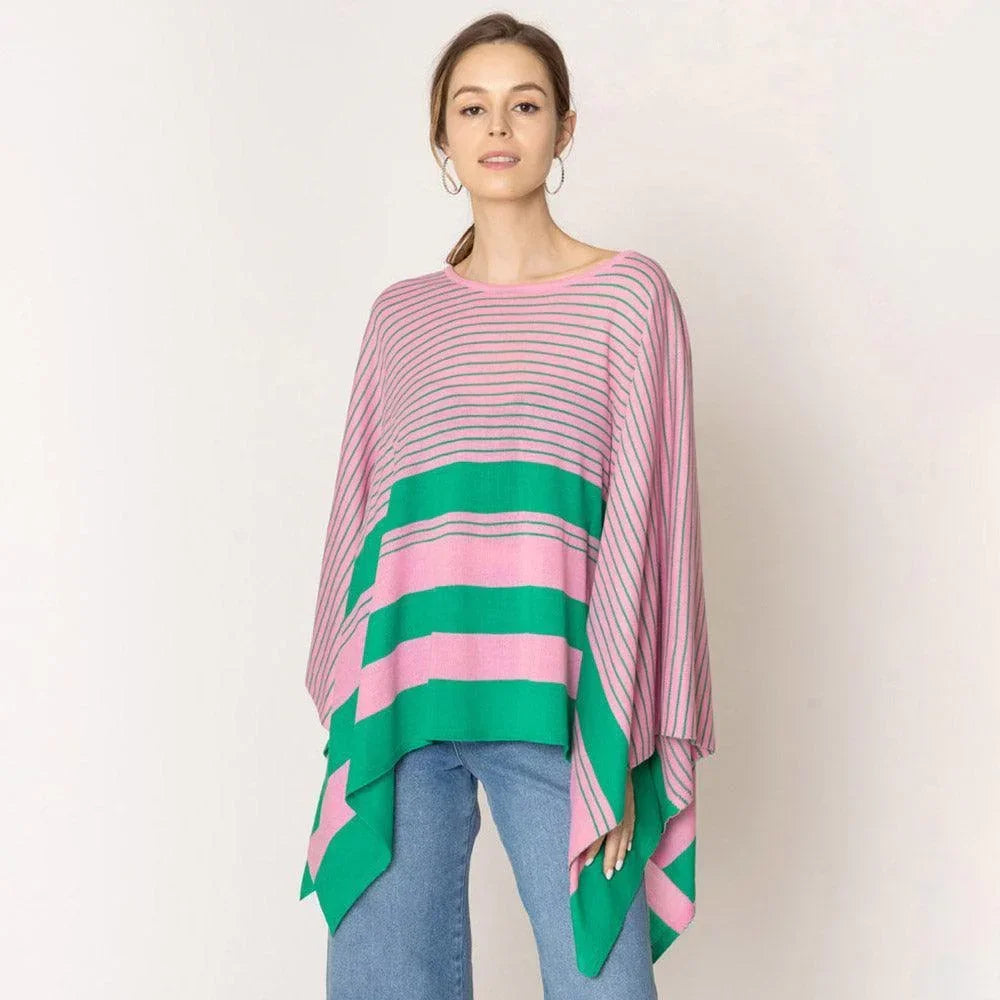 Pink Two Tone Stripe Poncho - Jewelry Store by Erik Rayo
