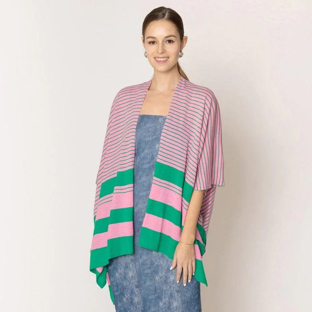 Pink Two Tone Stripe Ruana Poncho - Jewelry Store by Erik Rayo