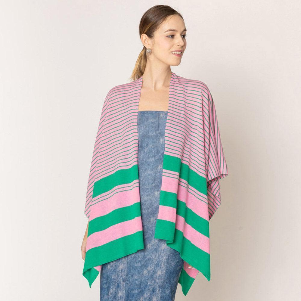 Pink Two Tone Stripe Ruana Poncho - Jewelry Store by Erik Rayo