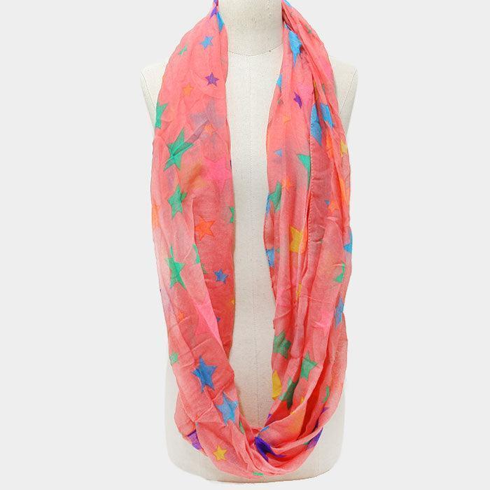 Red Neon Star Print Infinity Scarf - Jewelry Store by Erik Rayo