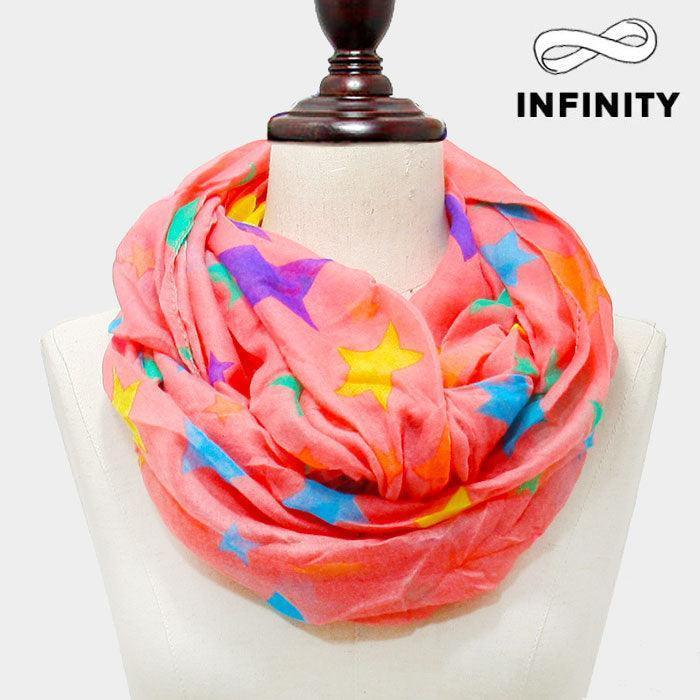 Red Neon Star Print Infinity Scarf - Jewelry Store by Erik Rayo
