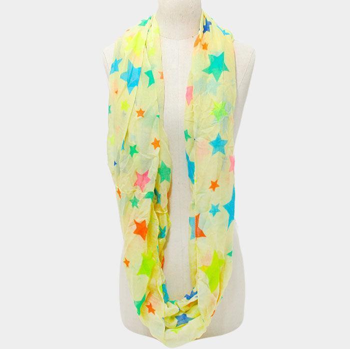 Yellow Neon Star Print Infinity Scarf - Jewelry Store by Erik Rayo