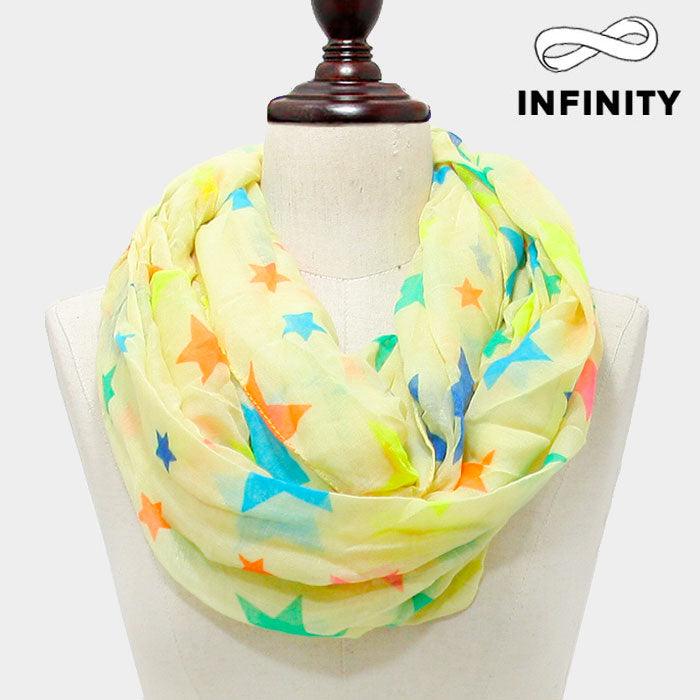 Yellow Neon Star Print Infinity Scarf