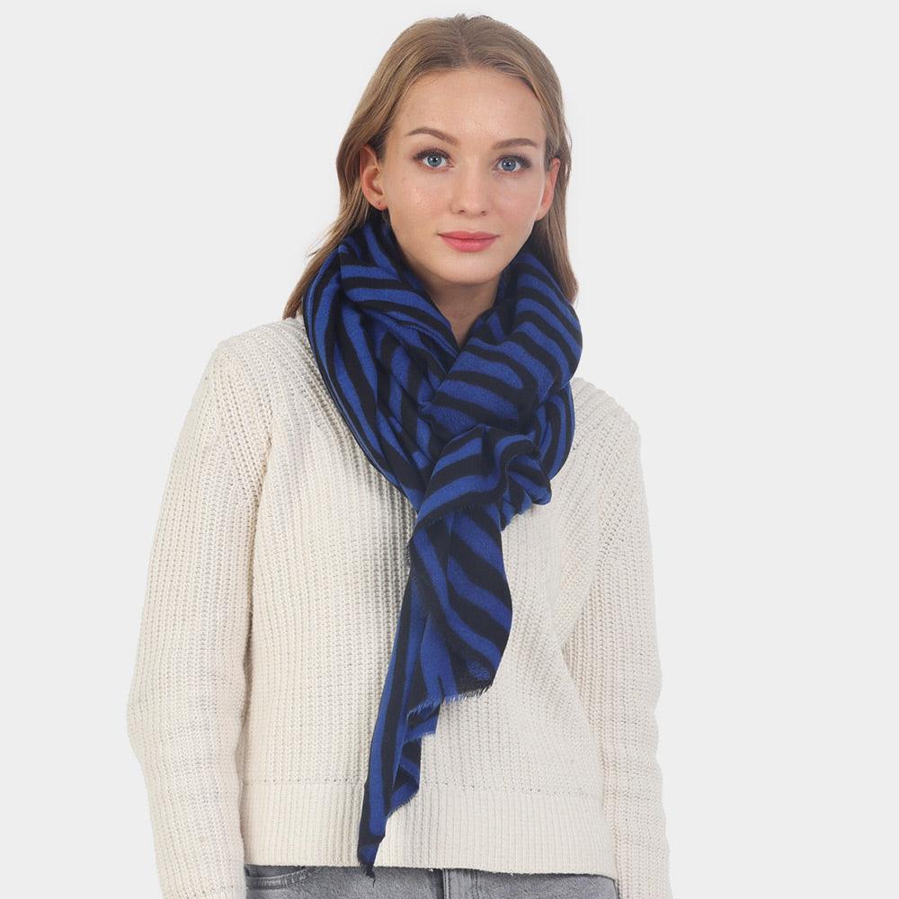 Blue Abstract Lined Oblong Scarf