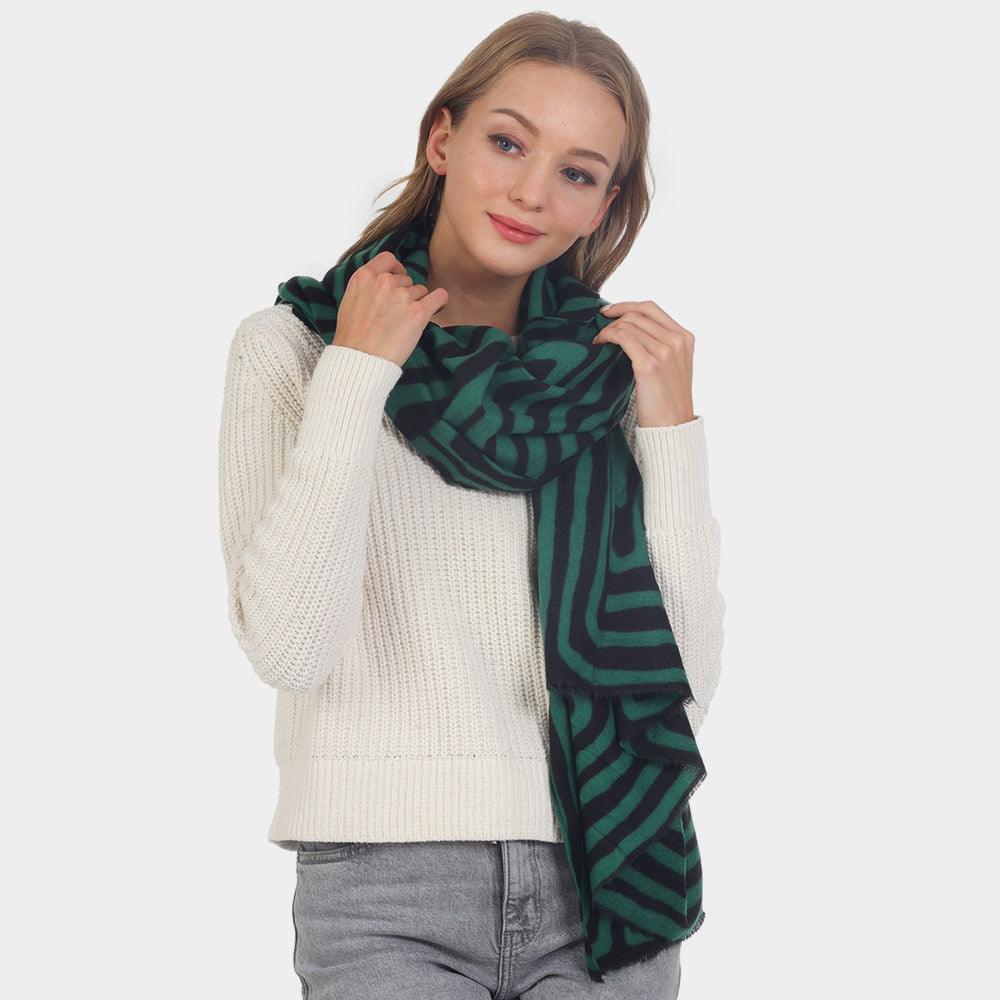 Green Abstract Lined Oblong Scarf - Jewelry Store by Erik Rayo