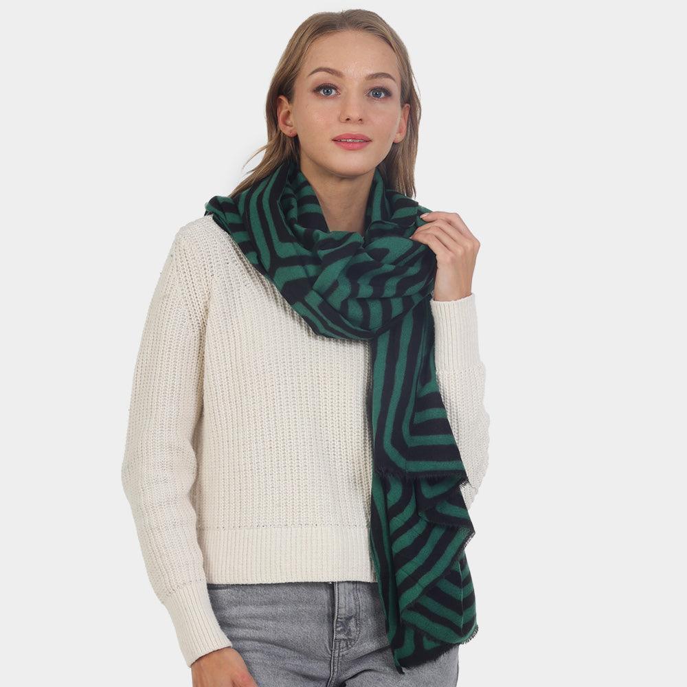 Green Abstract Lined Oblong Scarf - Jewelry Store by Erik Rayo