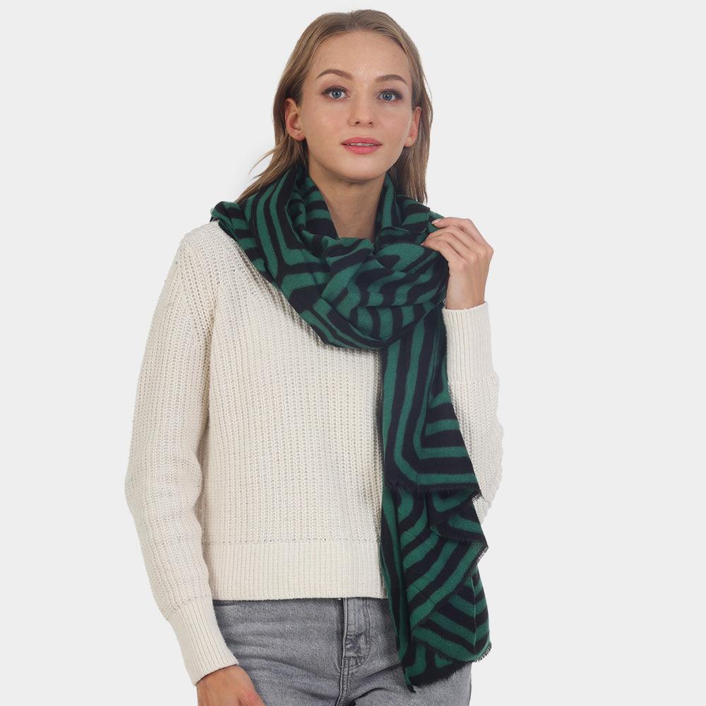 Green Abstract Lined Oblong Scarf