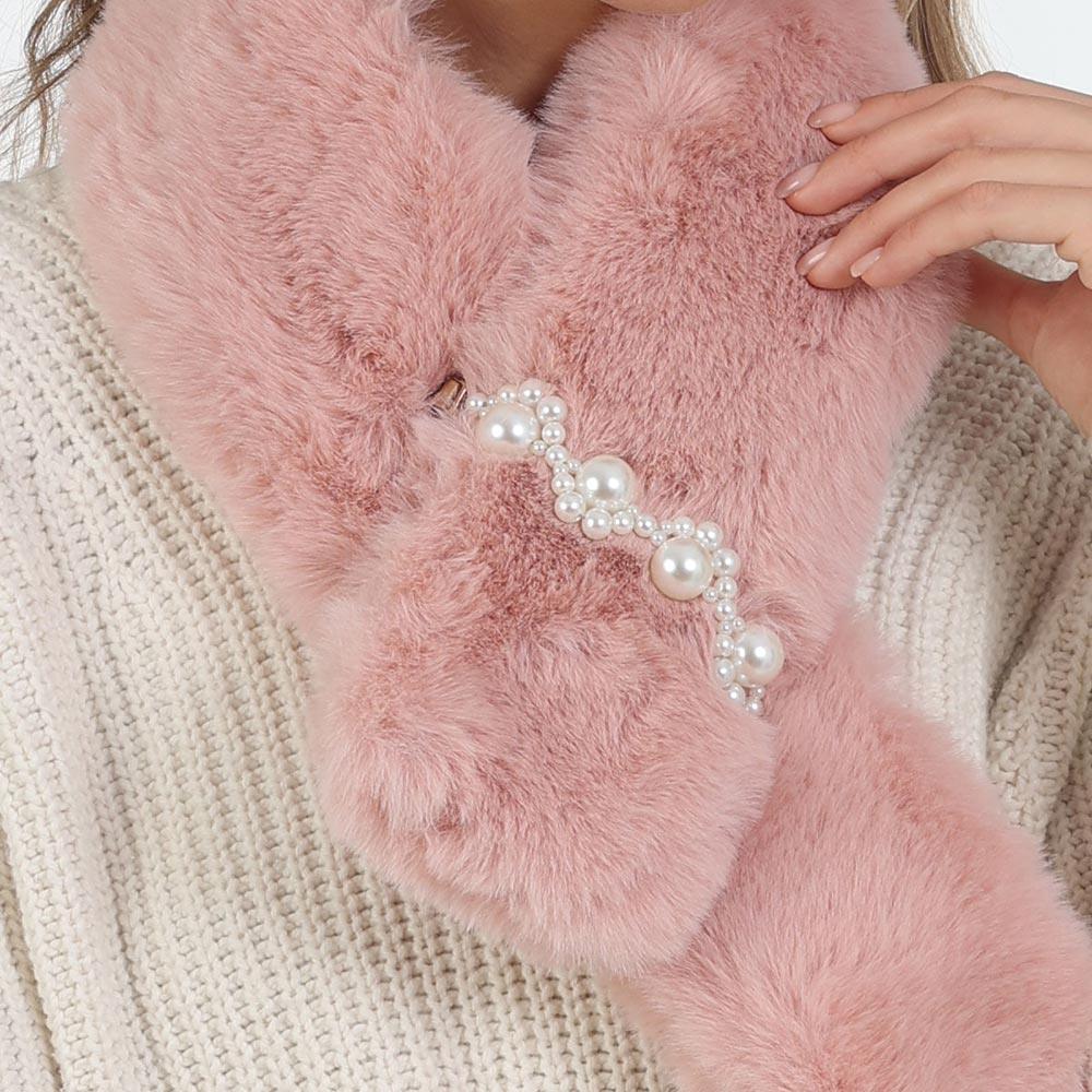 Pink Pearl Flower Faux Fur Pull Through Scarf - Jewelry Store by Erik Rayo