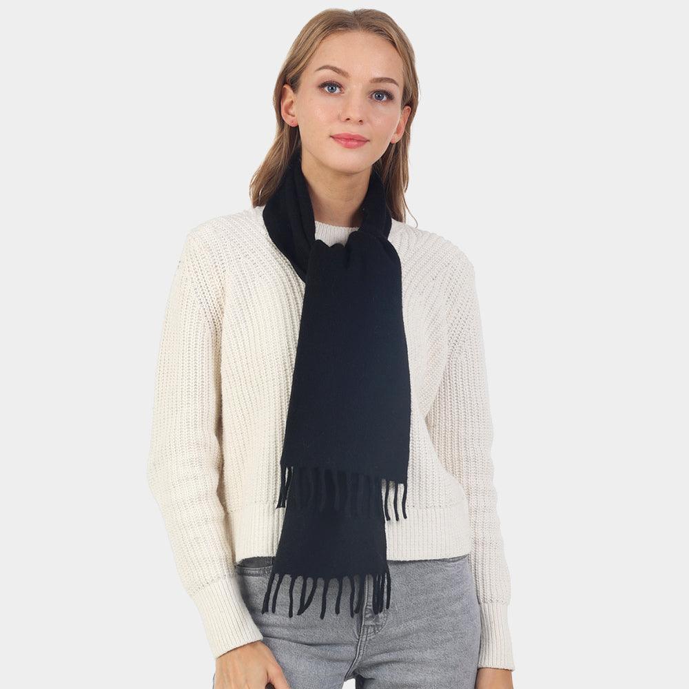 Black Solid Fringe Oblong Scarf - Jewelry Store by Erik Rayo