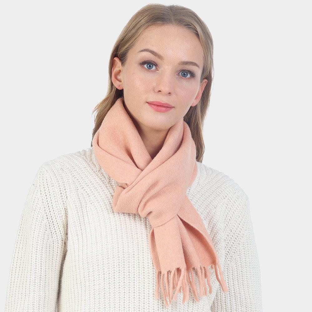 Pink Solid Fringe Oblong Scarf