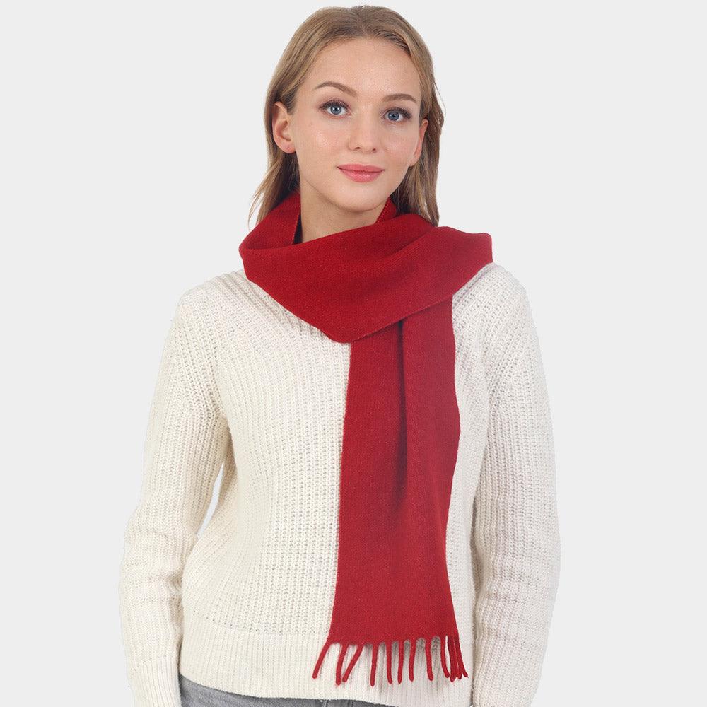 Red Solid Fringe Oblong Scarf