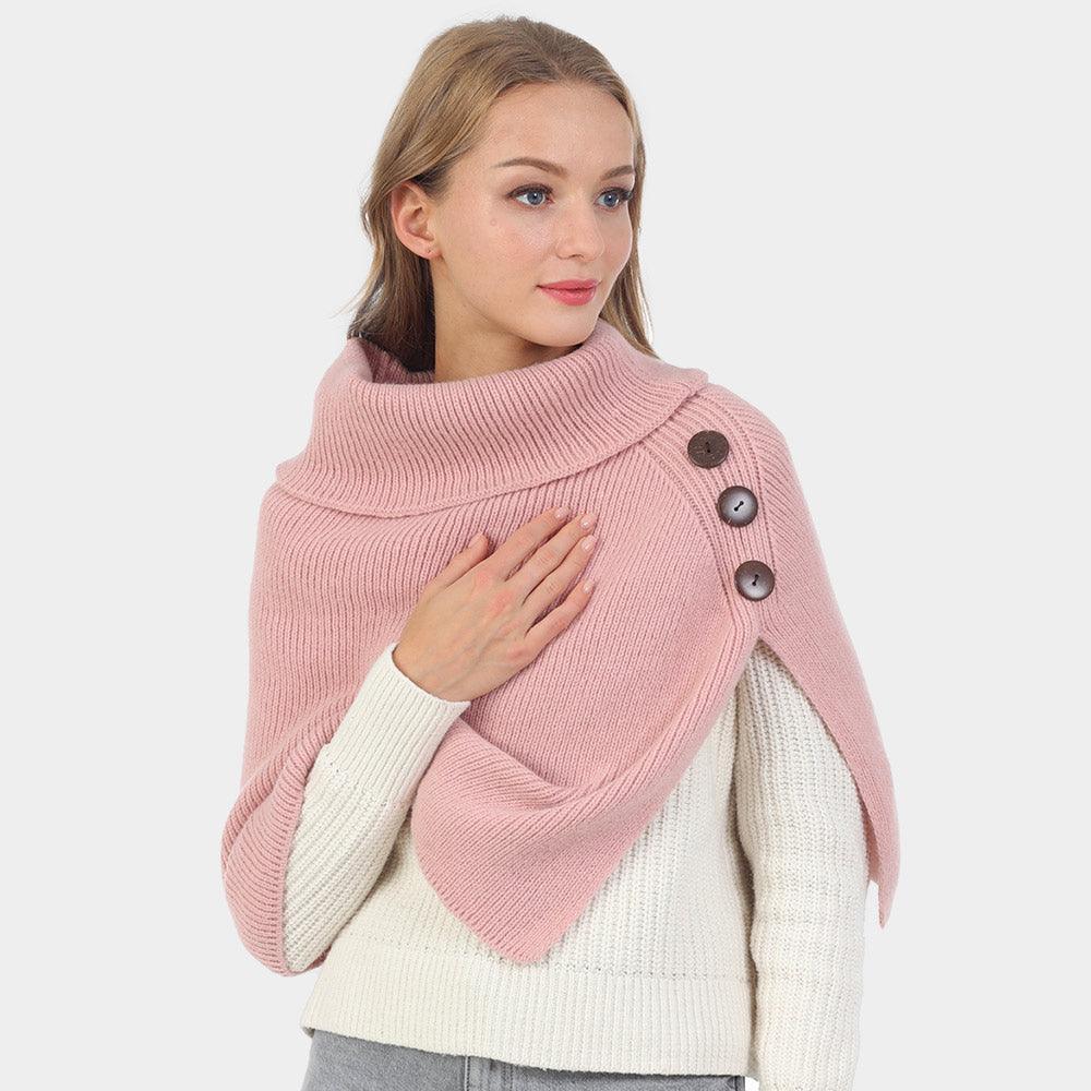 Pink Button Pointed Slit Turtleneck Knit Shawl Scarf - Jewelry Store by Erik Rayo