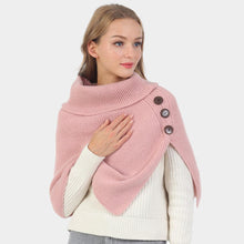 Load image into Gallery viewer, Pink Button Pointed Slit Turtleneck Knit Shawl Scarf
