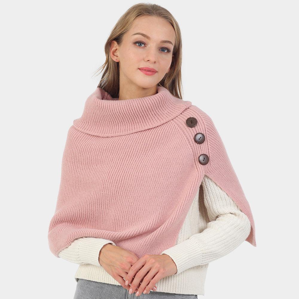 Pink Button Pointed Slit Turtleneck Knit Shawl Scarf - Jewelry Store by Erik Rayo