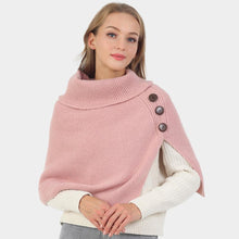 Load image into Gallery viewer, Pink Button Pointed Slit Turtleneck Knit Shawl Scarf
