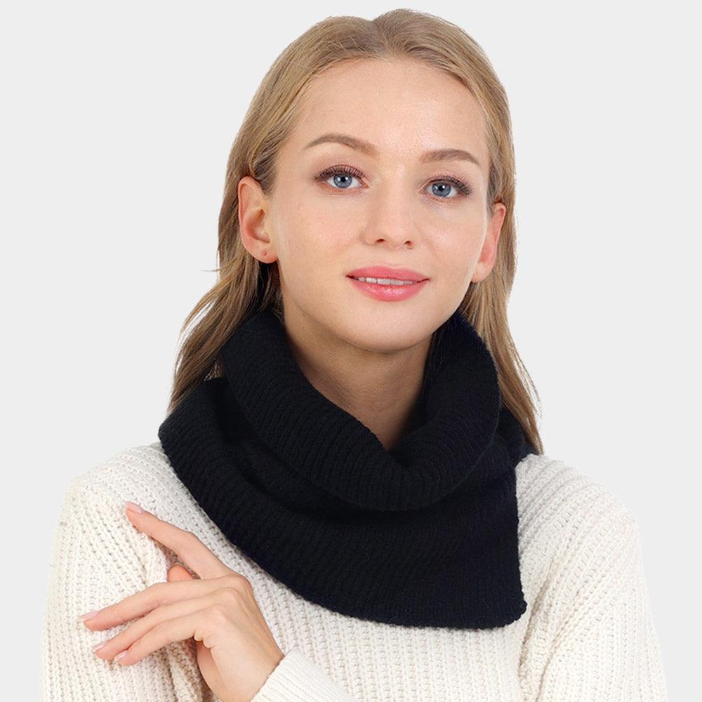 Black Solid Knit Snood Scarf