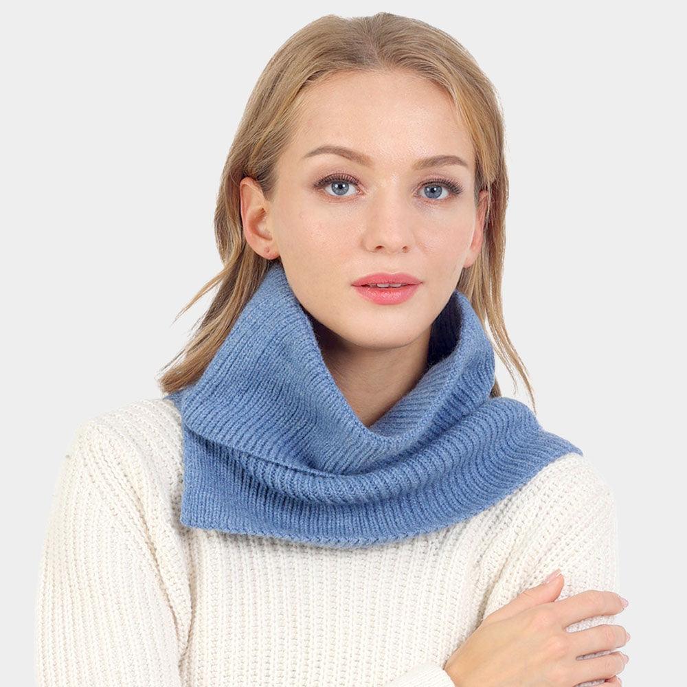 Blue Solid Knit Snood Scarf