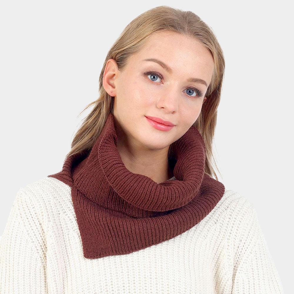 Brown Solid Knit Snood Scarf