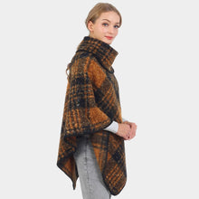 Load image into Gallery viewer, Brown Check Patterned Neck Poncho
