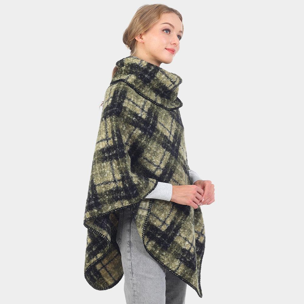 Olive Green Check Patterned Neck Poncho - Jewelry Store by Erik Rayo