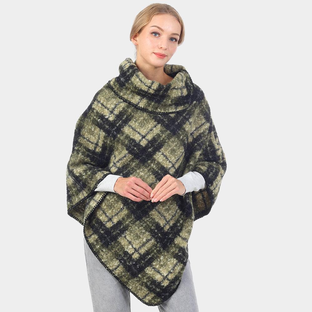 Olive Green Check Patterned Neck Poncho - Jewelry Store by Erik Rayo