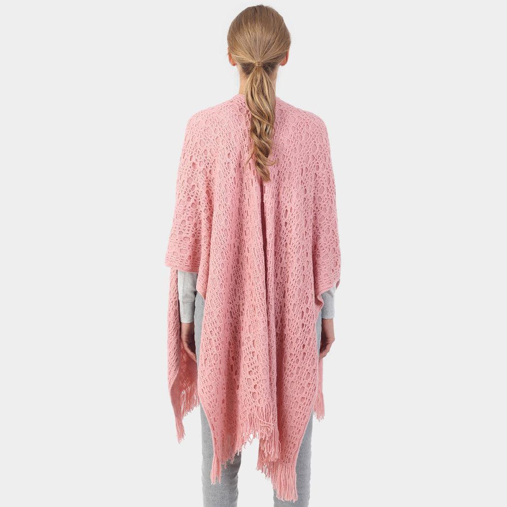 Pink Cut Out Detailed Fringe Poncho - Jewelry Store by Erik Rayo