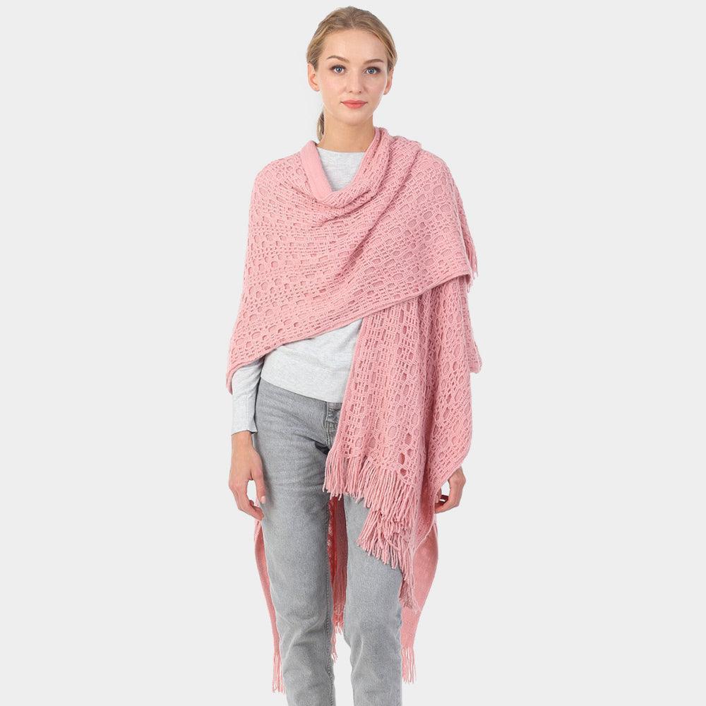 Pink Cut Out Detailed Fringe Poncho - Jewelry Store by Erik Rayo