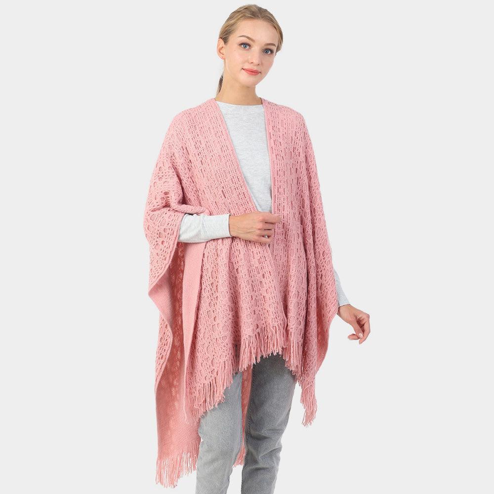 Pink Cut Out Detailed Fringe Poncho - Jewelry Store by Erik Rayo