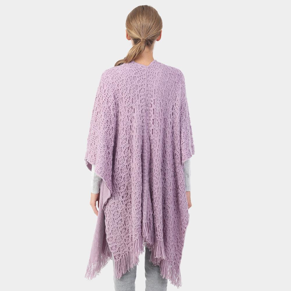 Purple Cut Out Detailed Fringe Poncho - Jewelry Store by Erik Rayo