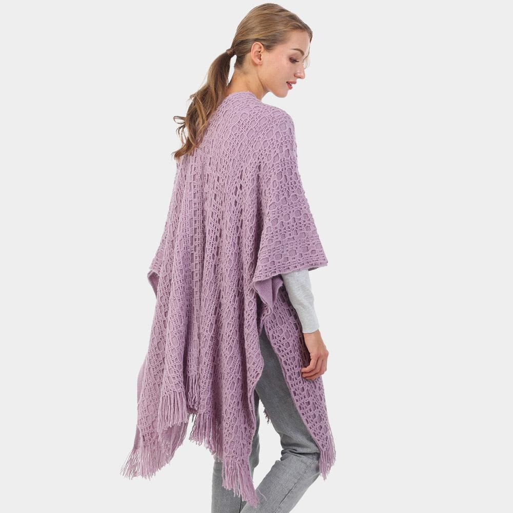 Purple Cut Out Detailed Fringe Poncho - Jewelry Store by Erik Rayo