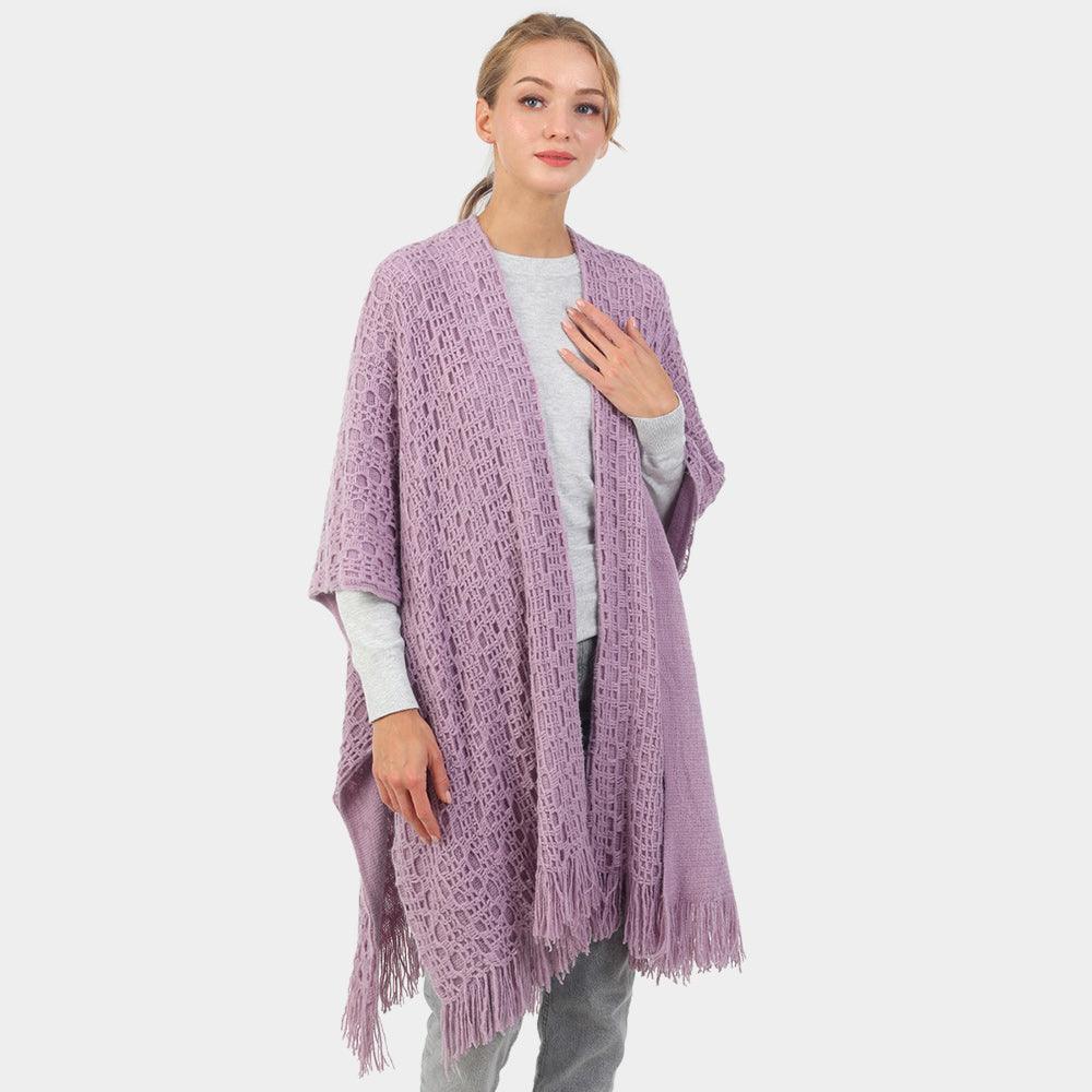 Purple Cut Out Detailed Fringe Poncho - Jewelry Store by Erik Rayo