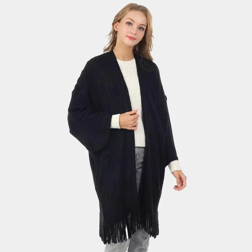 Black Aztec Patterned Fringe Poncho - Jewelry Store by Erik Rayo
