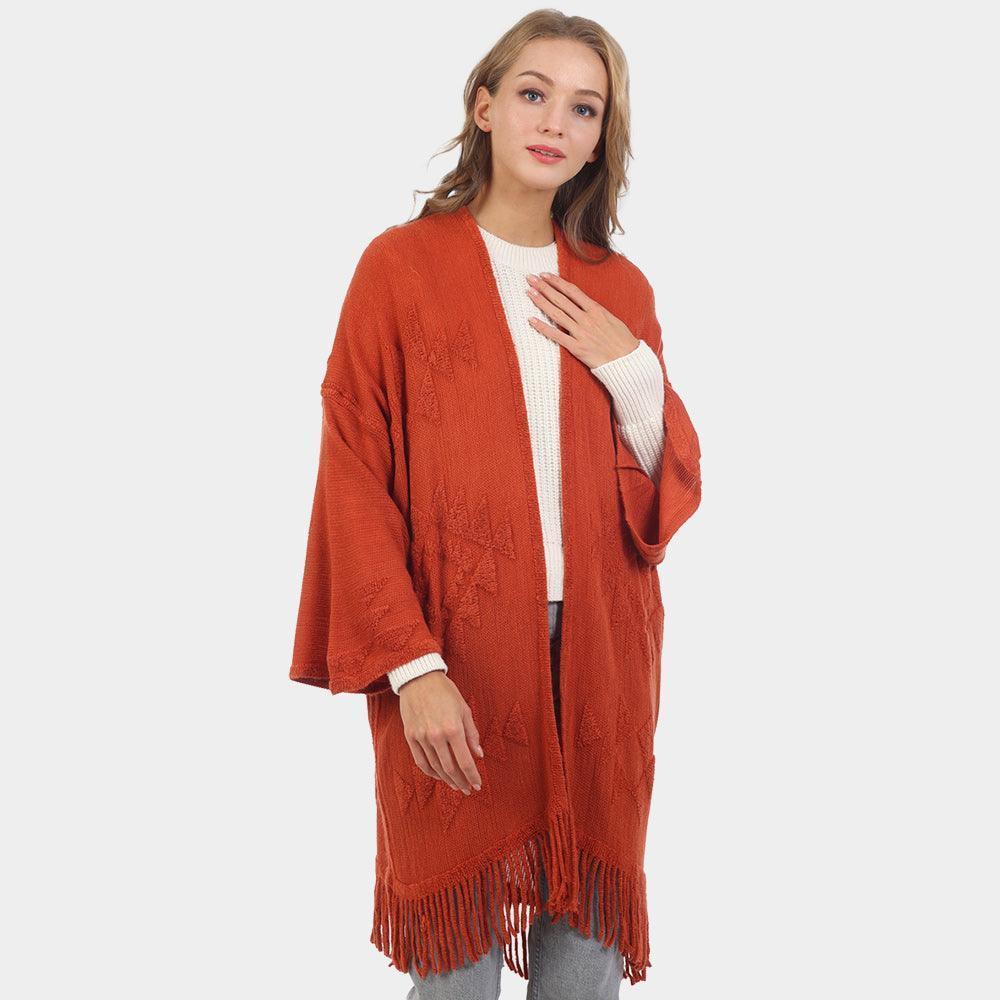 Rust Aztec Patterned Fringe Poncho - Jewelry Store by Erik Rayo