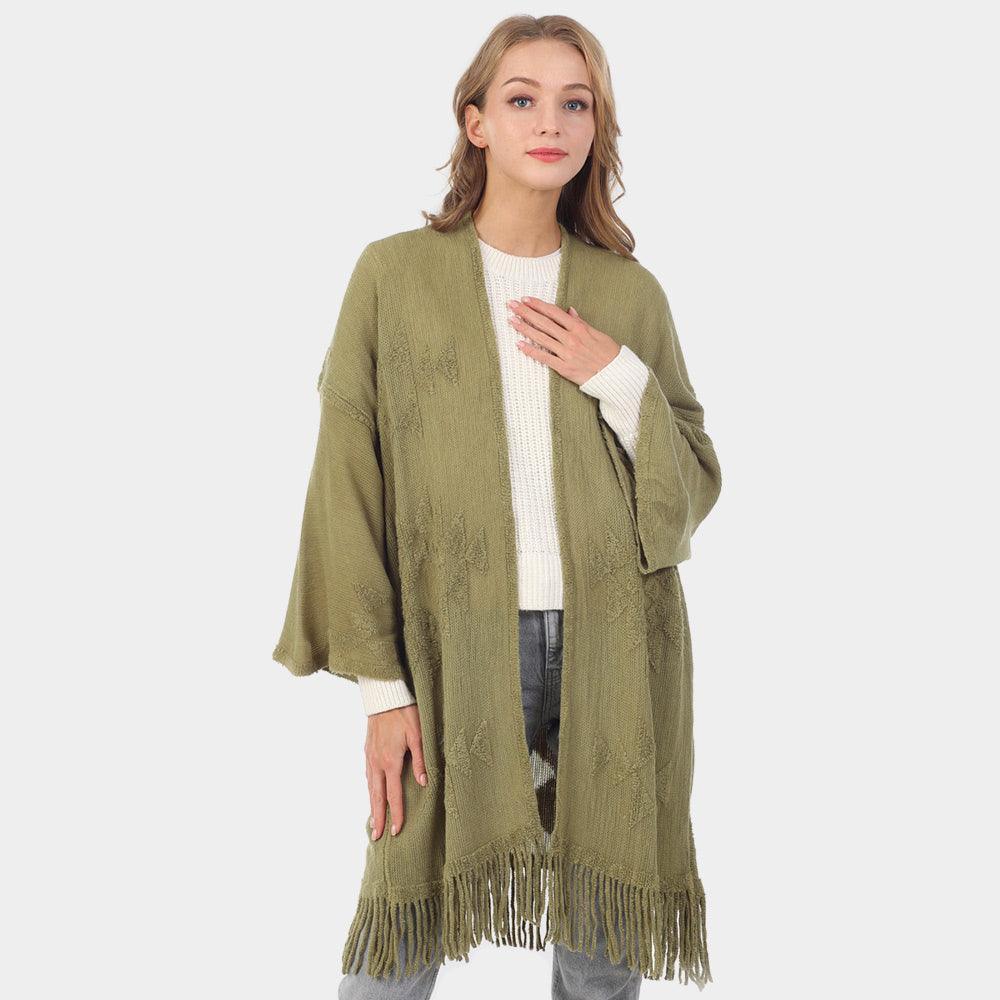 Olive Green Aztec Patterned Fringe Poncho - Jewelry Store by Erik Rayo