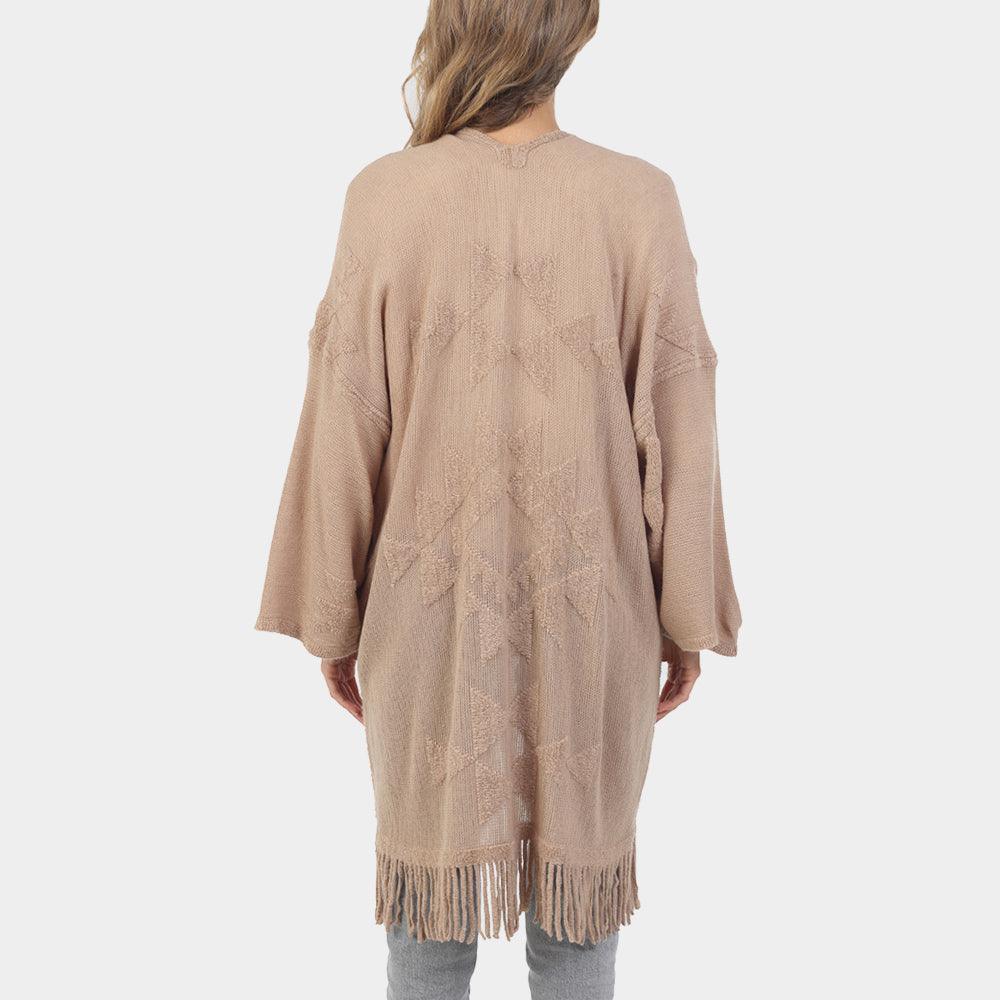 Taupe Aztec Patterned Fringe Poncho - Jewelry Store by Erik Rayo