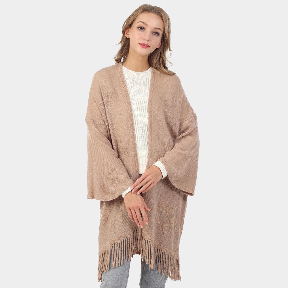 Taupe Aztec Patterned Fringe Poncho - Jewelry Store by Erik Rayo