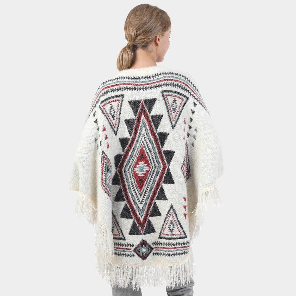 Ivory Boho Patterned Fringe Poncho - Jewelry Store by Erik Rayo