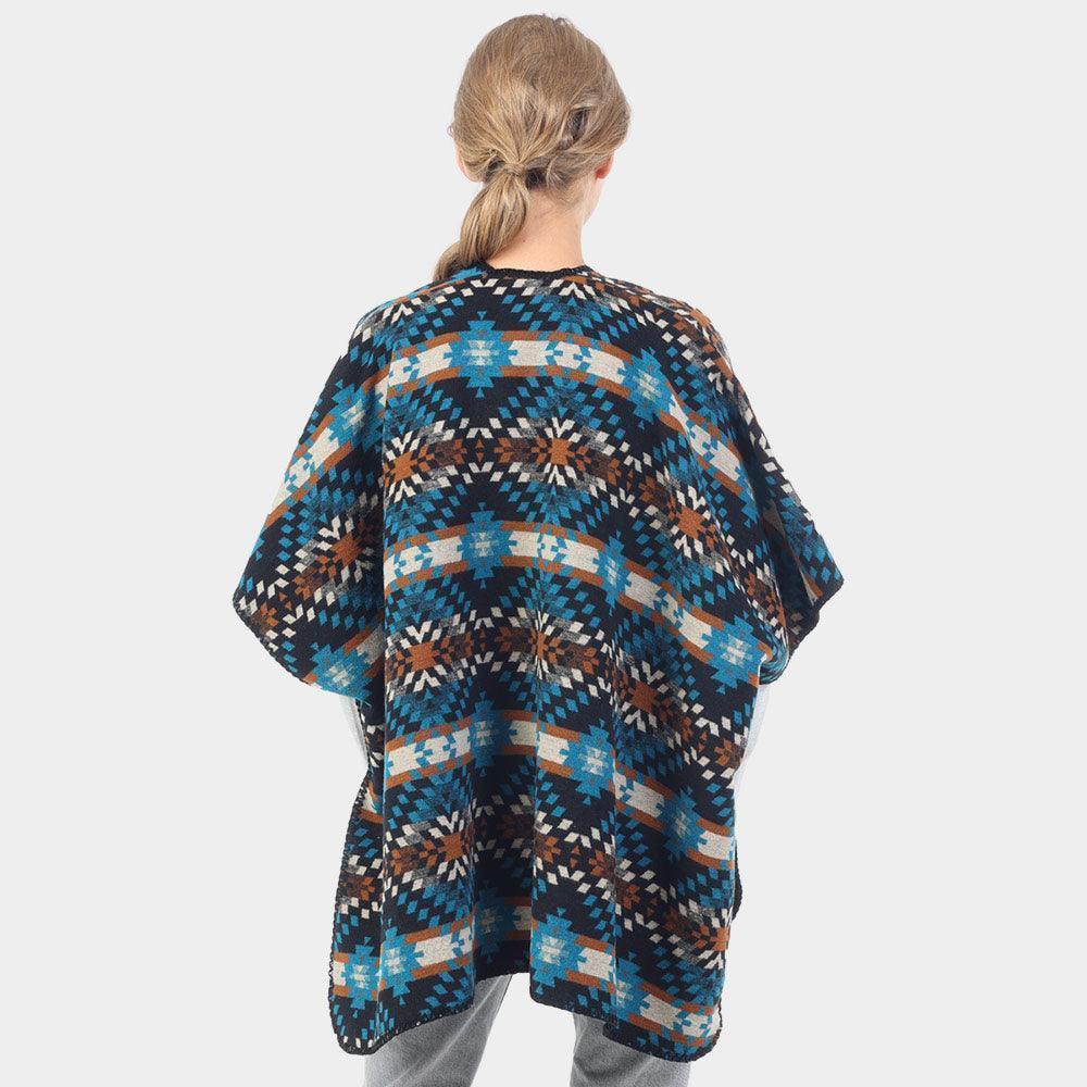 Blue Boho Patterned Poncho - Jewelry Store by Erik Rayo