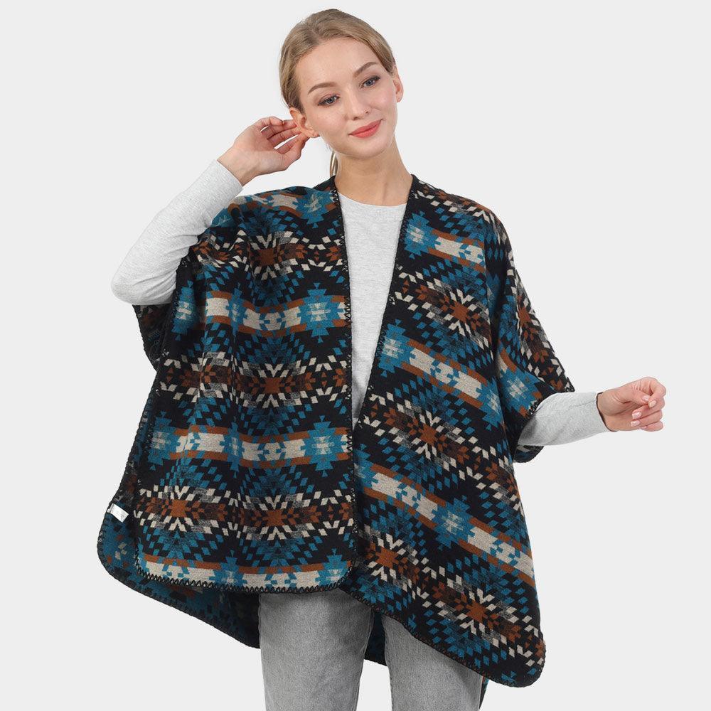 Blue Boho Patterned Poncho - Jewelry Store by Erik Rayo