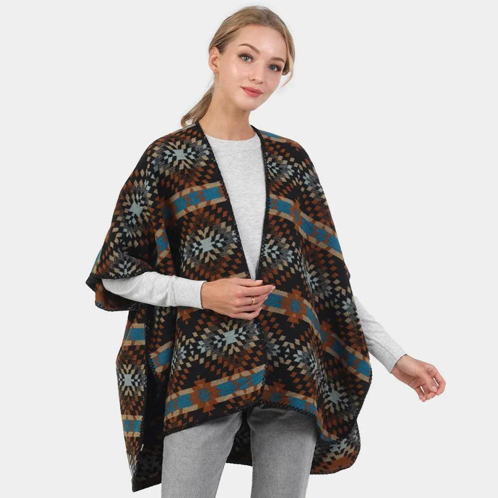 Brown Boho Patterned Poncho - Jewelry Store by Erik Rayo