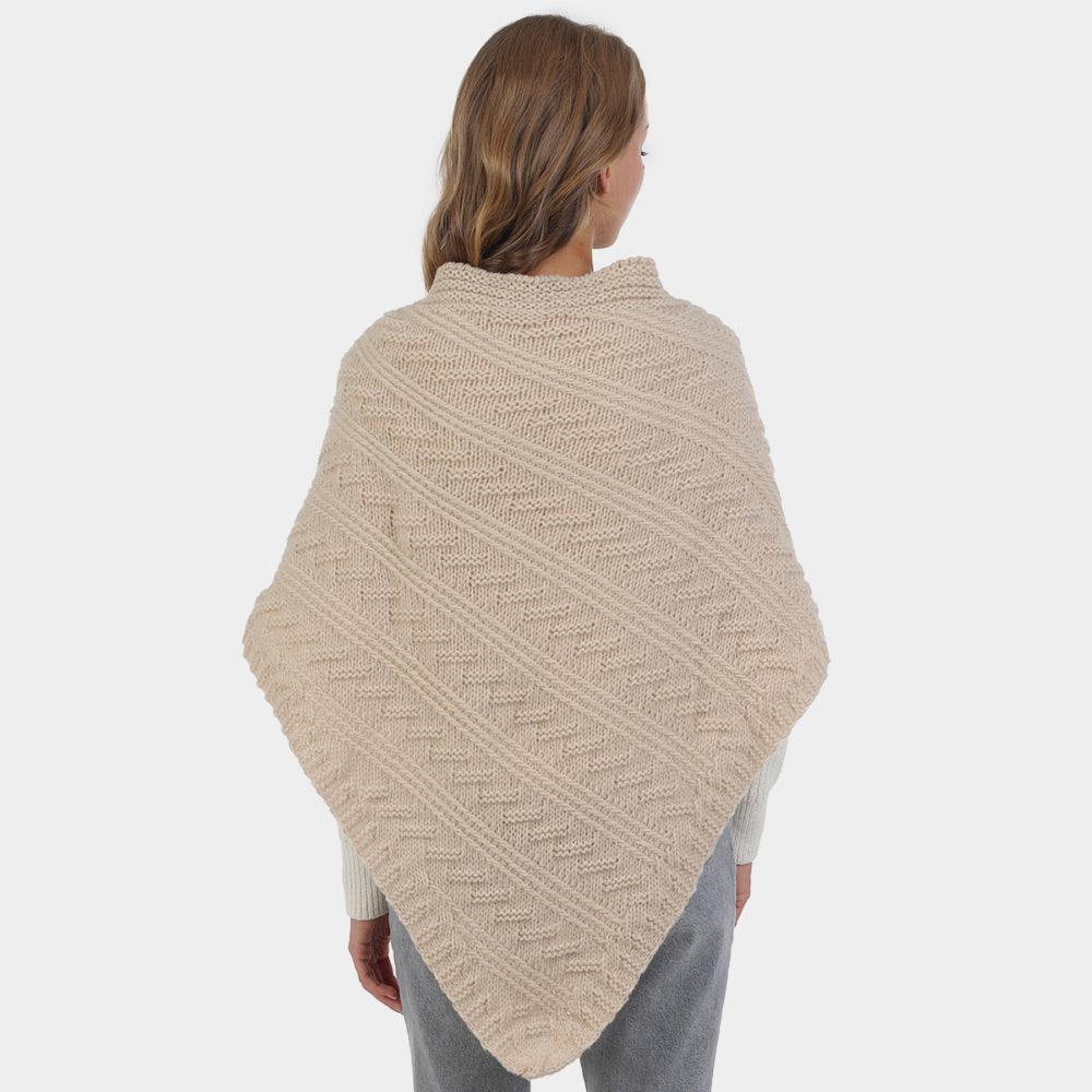 Beige Belt Pointed Knit Pull Through Cape Poncho - Jewelry Store by Erik Rayo